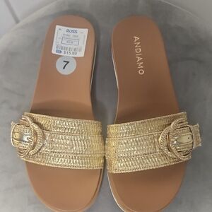 Gold Slide Sandals with Braided Strap